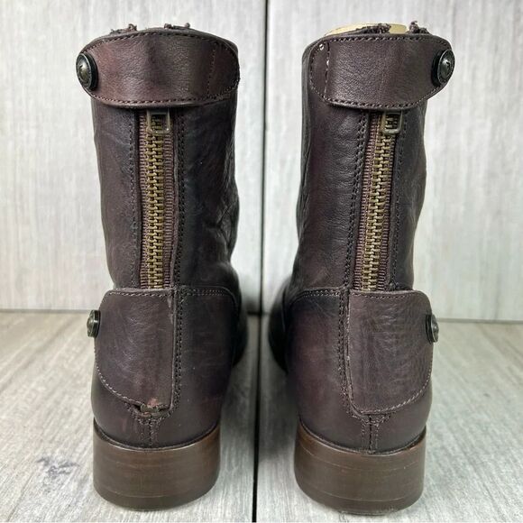Frye Melissa Button Zip Up Short Ankle Bootie Brown Leather Shoe Womens Size 6 B - Picture 5 of 11